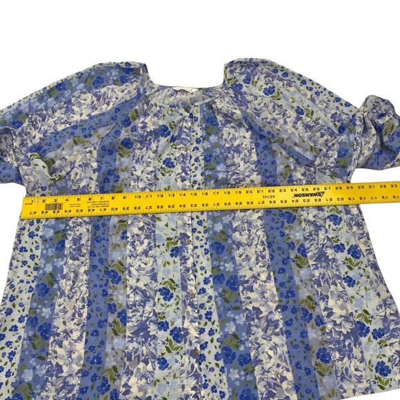 Lauren Conrad Top Womens 4X Blue Floral Tunic Buttons Loose Peasant Cottagecore - Picture 7 of 9